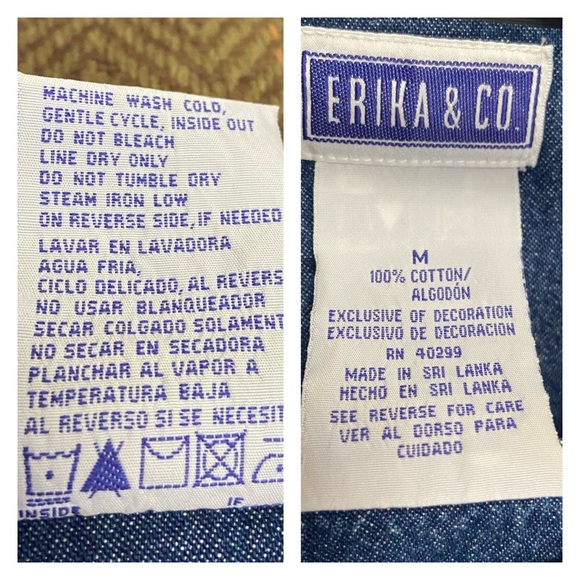 Vintage Prairie Cottagecore 90s Full Length Denim Embroidered Dress Blue - Picture 7 of 14